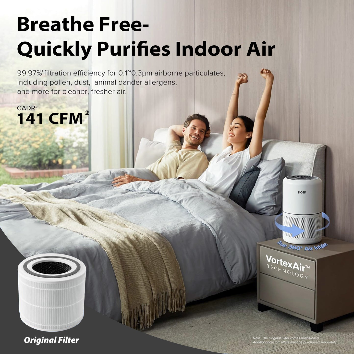 Air Purifier for Pets Hair Cat Dog Fur, 3-in-1 Filter with HEPA sleep mode