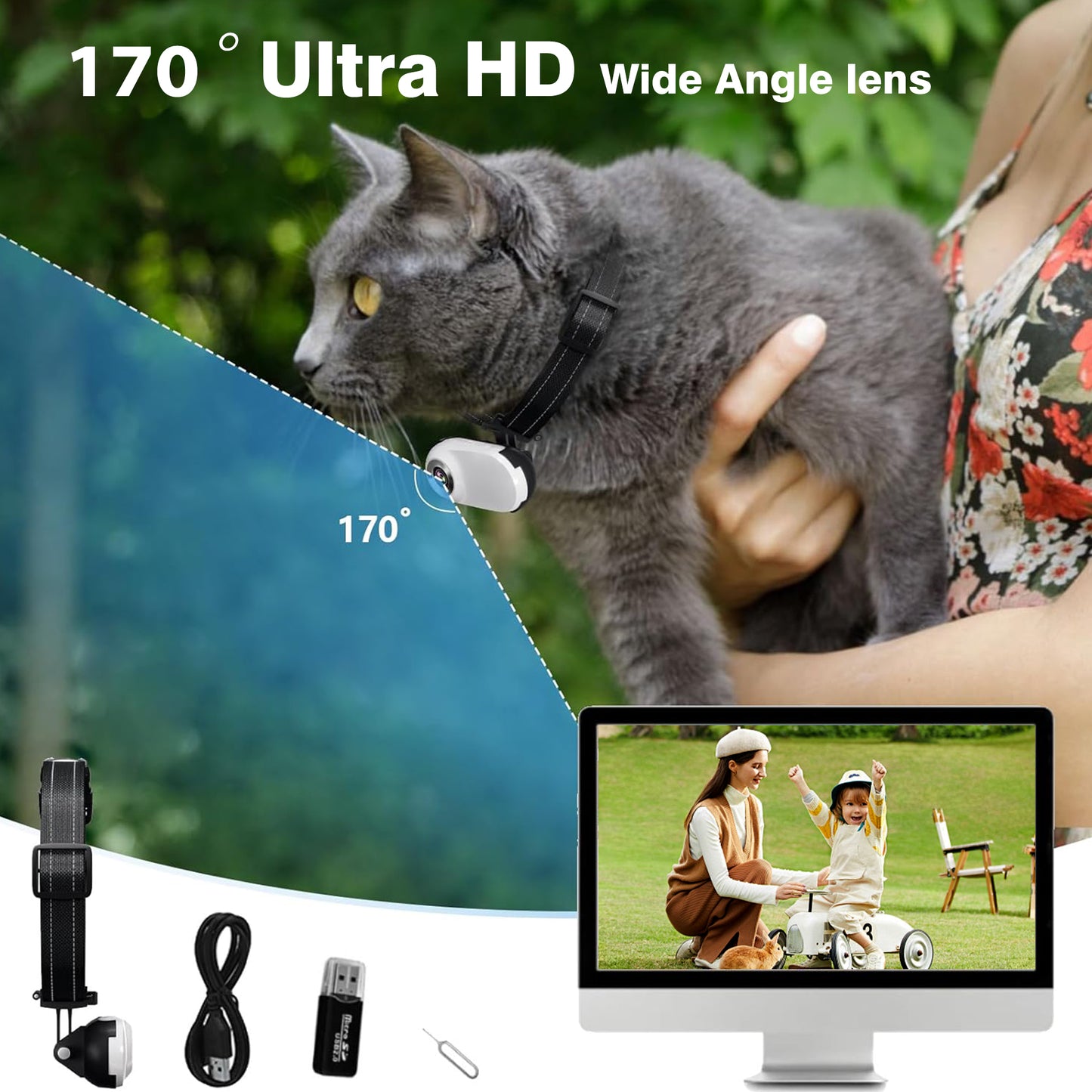 HD 1080P Dog Tracker Collar,No WiFi Needed Cat Collars Camera Sport/Action Camera with Video Records