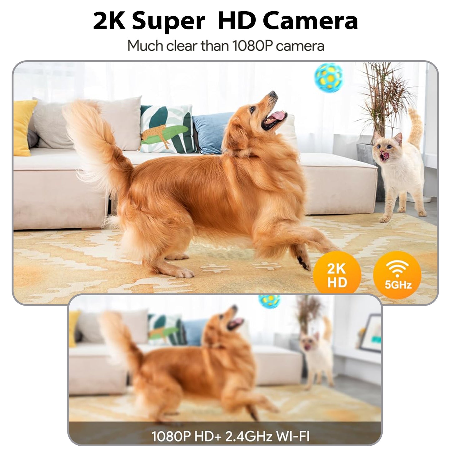 2K Pet Camera with Phone App - 360° View, 5G & 2.4G WiFi Two-Way Audio Dog Camera with Treat Dispenser