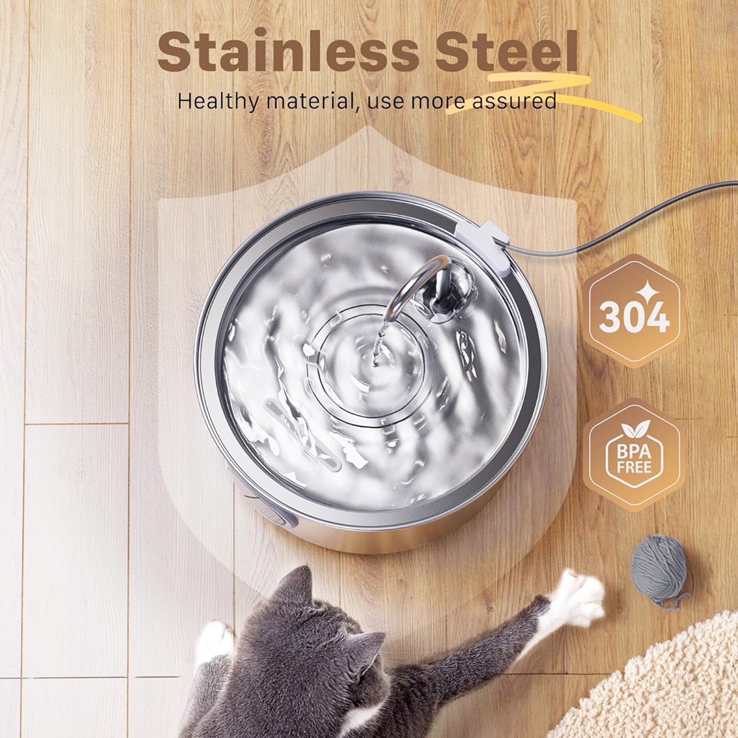 Cat/Dog Water Fountain - 108oz/3.2L Stainless Steel Water Bowl